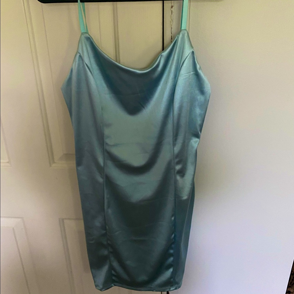 Iris Light Blue Satin Mini Dress